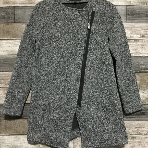 Banana Republic Fleece Jacket Women’s XS Gray Black Marled Asymmetrical Zip - Picture 5 of 9